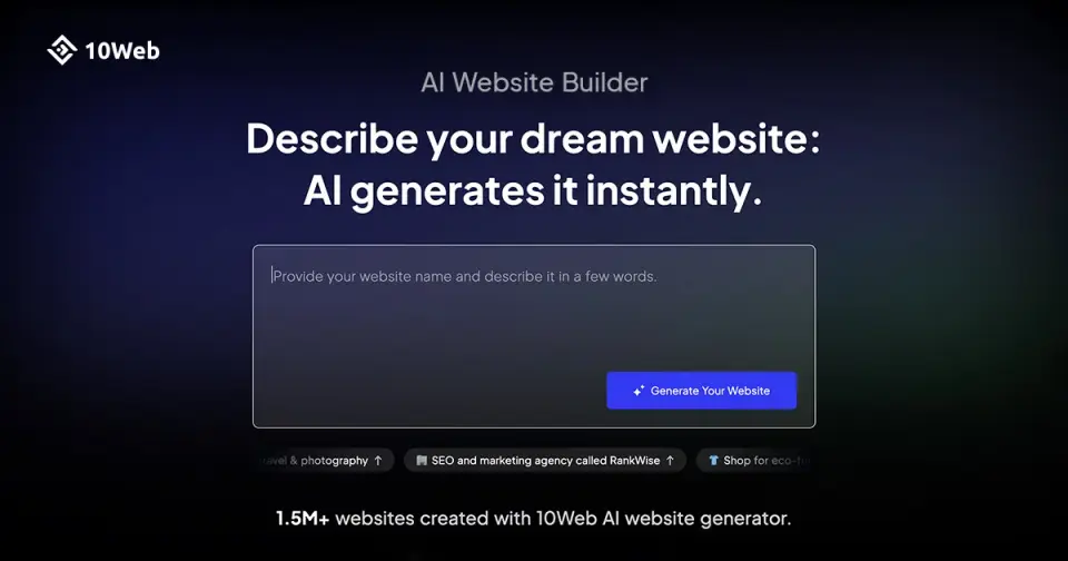 10Web, as pictured on 10web.io