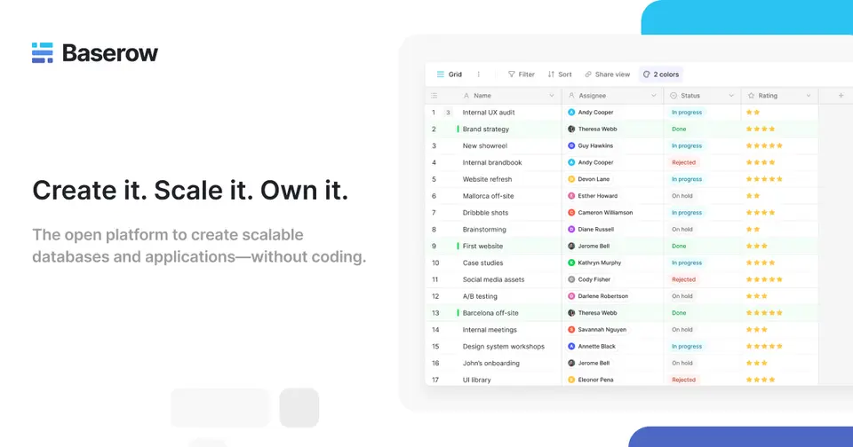 Baserow, as pictured on baserow.io