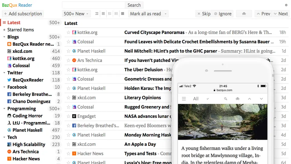 BazQux Reader, as pictured on bazqux.com
