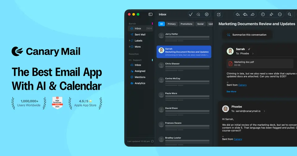 Canary Mail, as pictured on canarymail.io