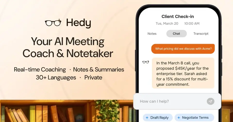 Hedy, as pictured on hedy.ai
