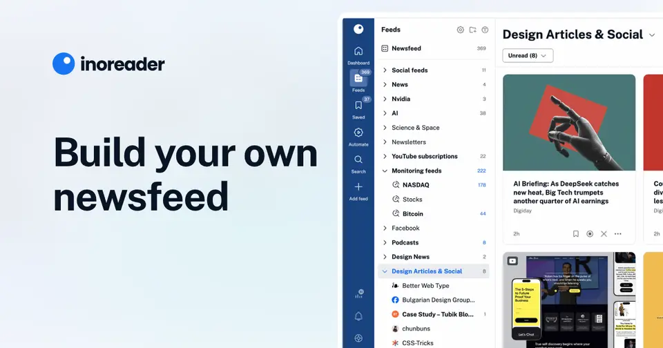 Inoreader, as pictured on inoreader.com