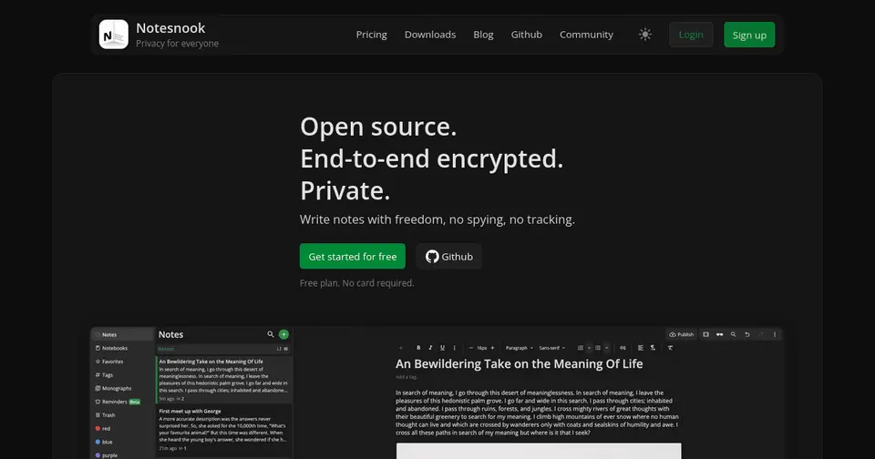 Notesnook, as pictured on notesnook.com