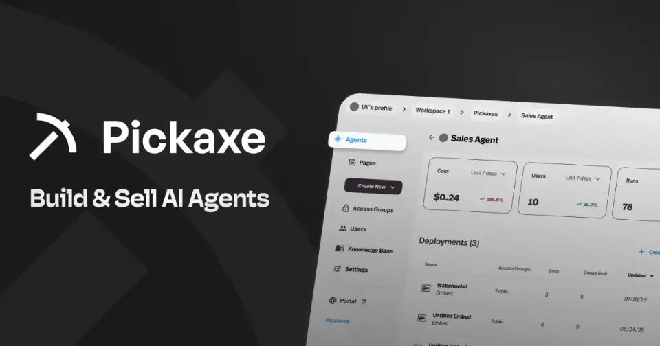Pickaxe, as pictured on pickaxe.co
