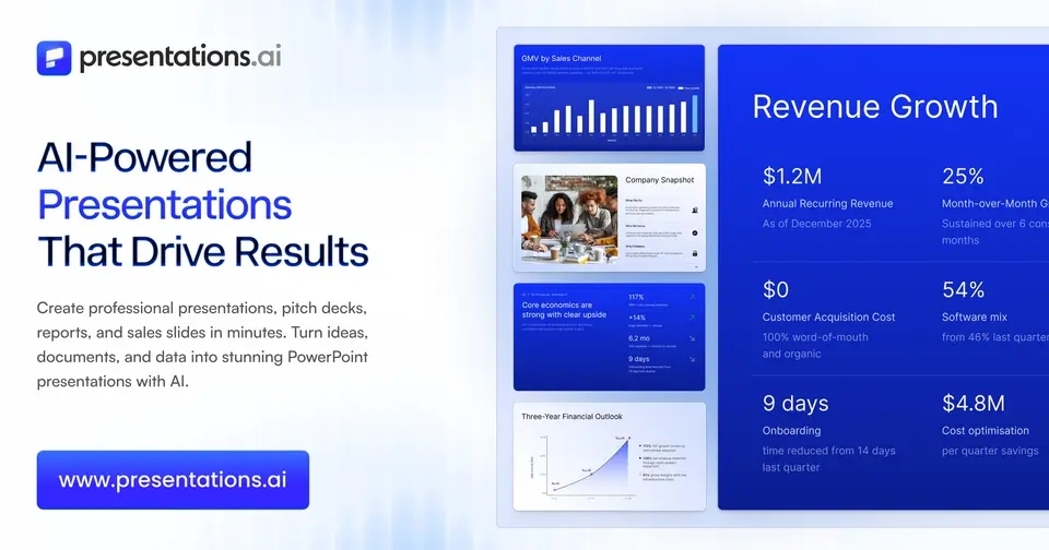 Presentations.AI, as pictured on presentations.ai