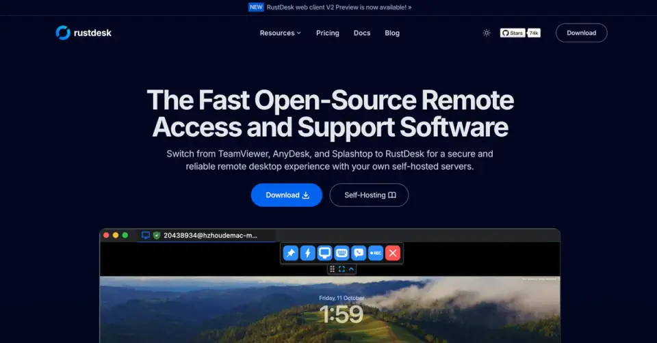 RustDesk, as pictured on rustdesk.com