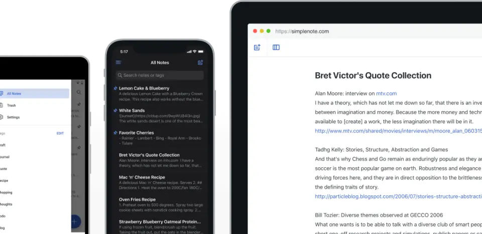 Simplenote, as pictured on simplenote.com
