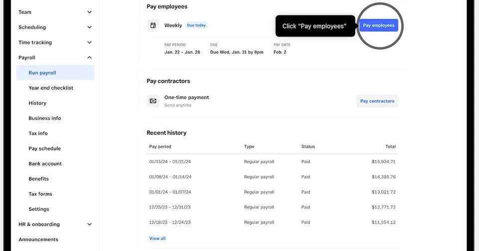 Square Payroll, as pictured on squareup.com