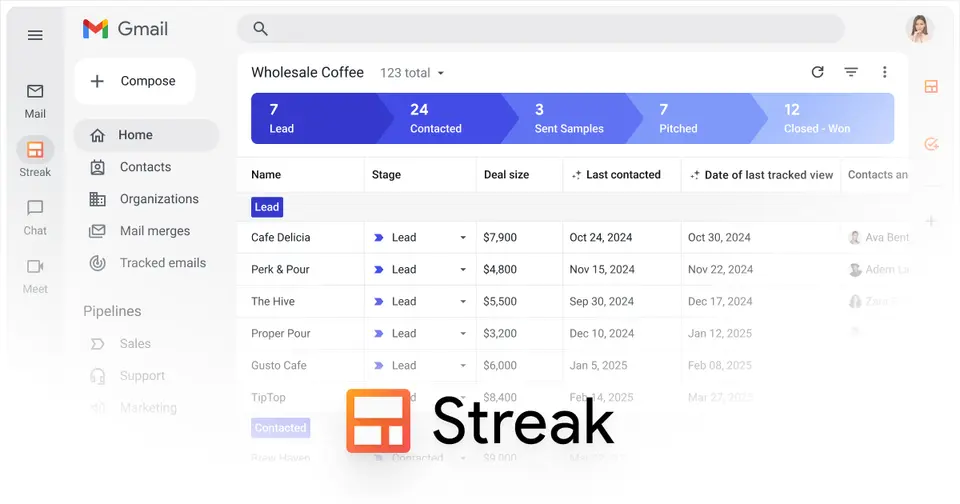 Streak, as pictured on streak.com