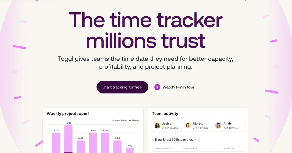 Toggl, as pictured on toggl.com