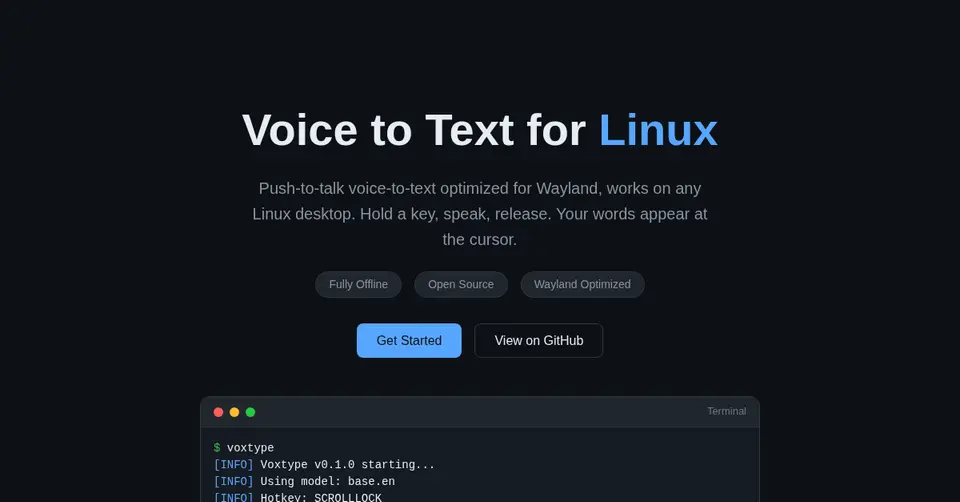 Voxtype, as pictured on voxtype.io