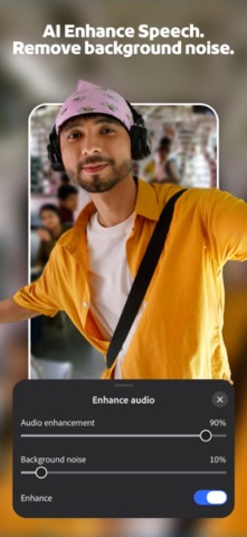 Premiere on an iPhone: the Enhance audio panel.