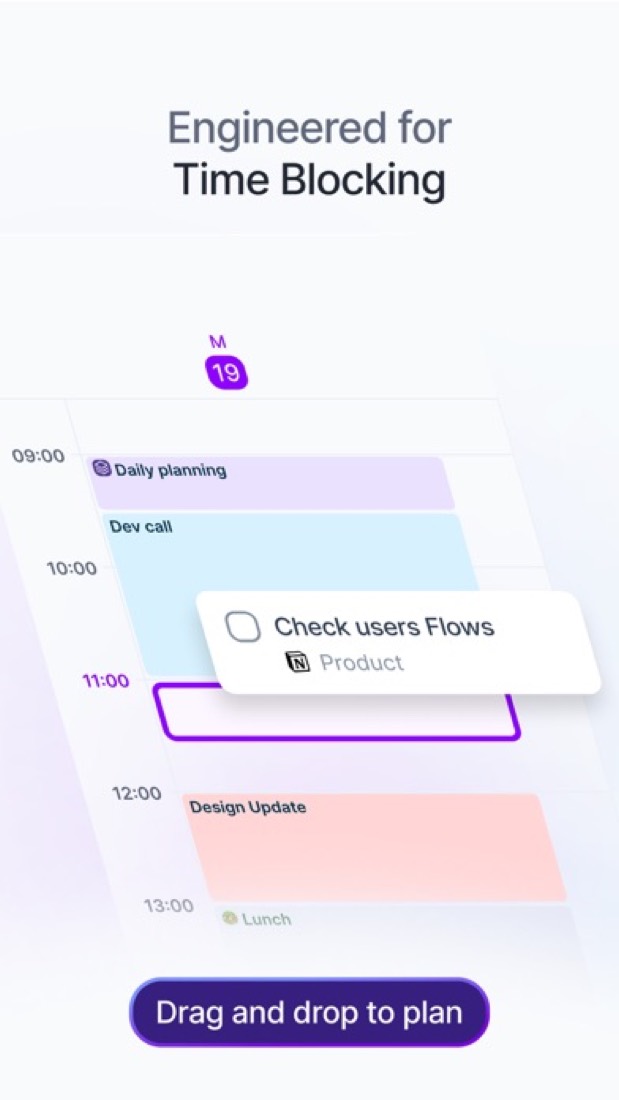 Akiflow on an iPhone: dragging a task into a free slot on the calendar.