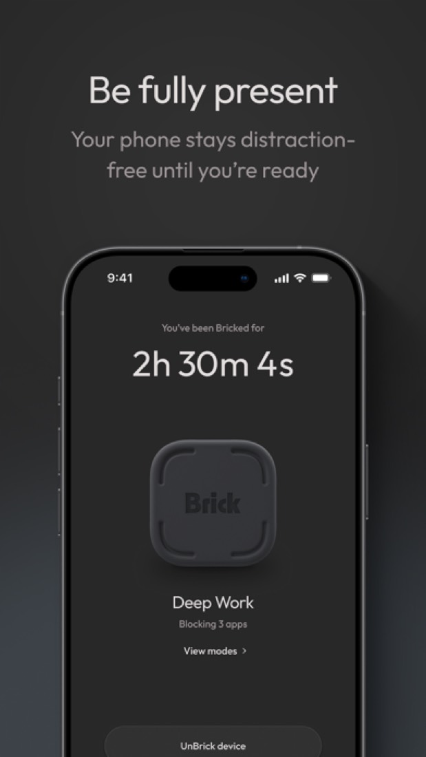 Brick on an iPhone: a session under way, with its timer.