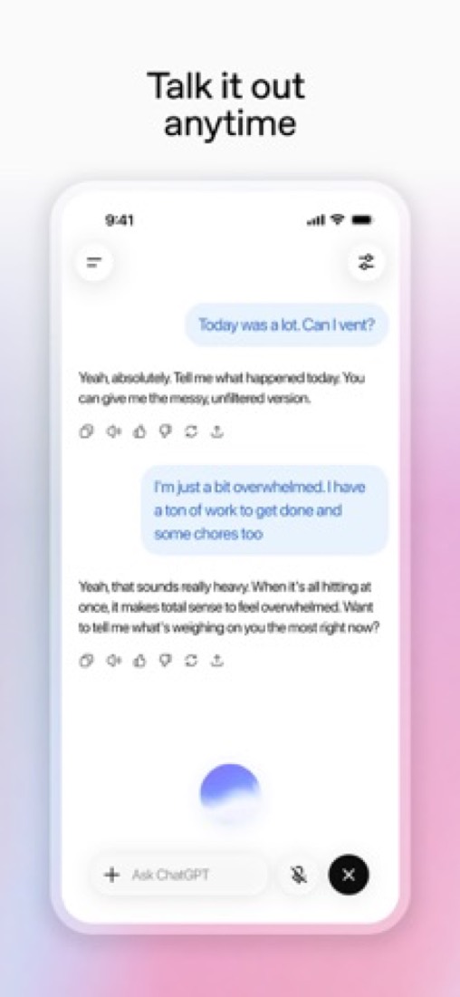 ChatGPT on an iPhone: a spoken conversation in voice mode.