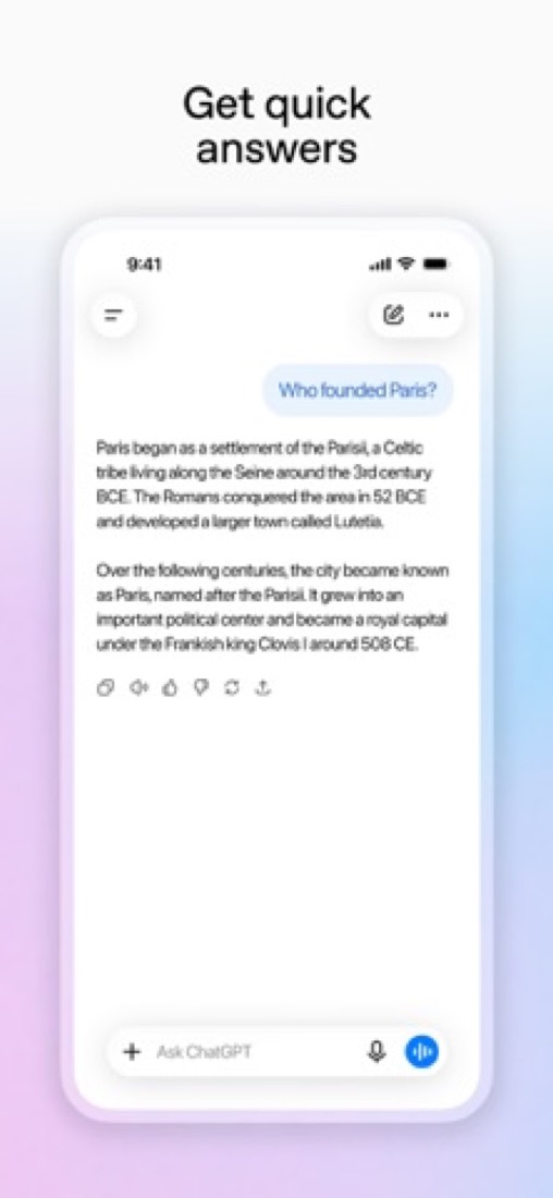 ChatGPT on an iPhone: a quick question answered in a few lines.