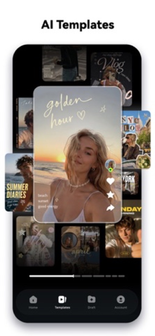 Filmora on an iPhone: the Templates tab.