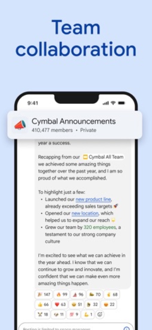 Google Chat on an iPhone: an announcement space with more than 400,000 members.