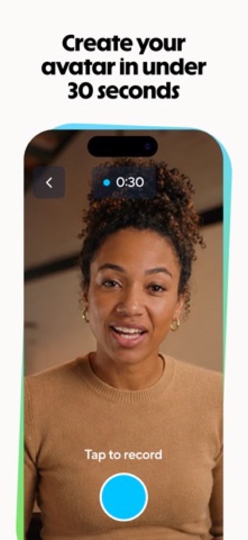 HeyGen on an iPhone: recording a clip of yourself to make an avatar.