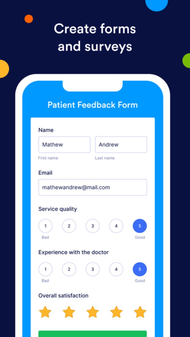 Jotform on an iPhone: a patient feedback form.