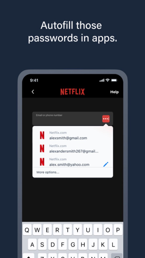LastPass on an iPhone: offering saved logins in the Netflix app.