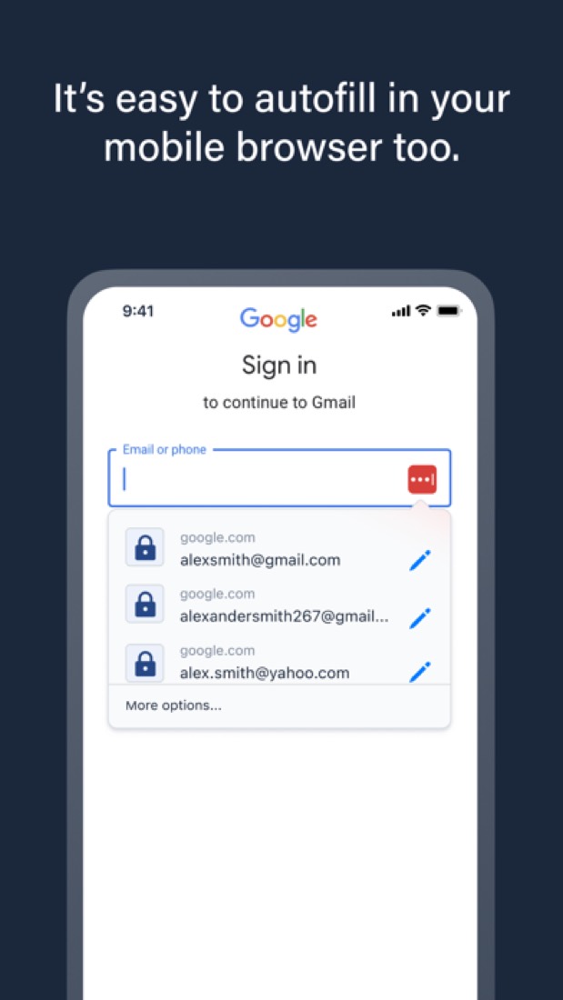 LastPass on an iPhone: offering saved logins on a Google sign-in page.