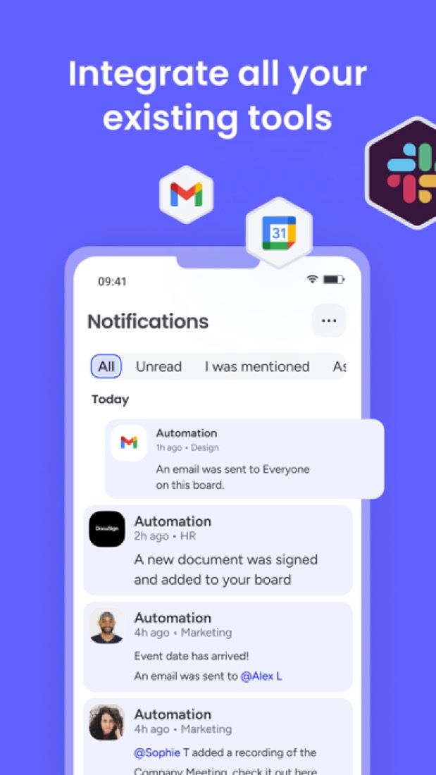 monday.com on an iPhone: notifications sent by automations.