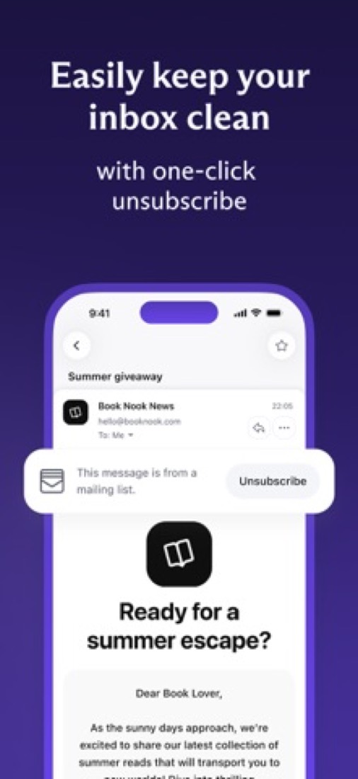 Proton Mail on an iPhone: an unsubscribe button on a mailing-list email.