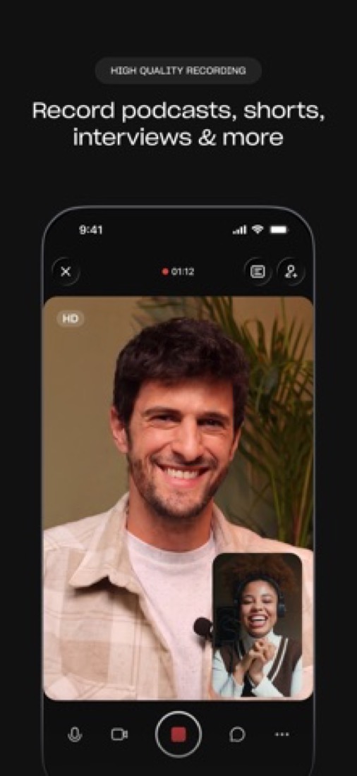 Riverside on an iPhone: recording a conversation with a remote guest.
