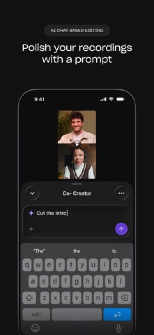 Riverside on an iPhone: asking the Co-Creator to cut the intro.