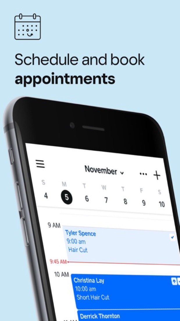 Square Appointments on an iPhone: a day of booked appointments.