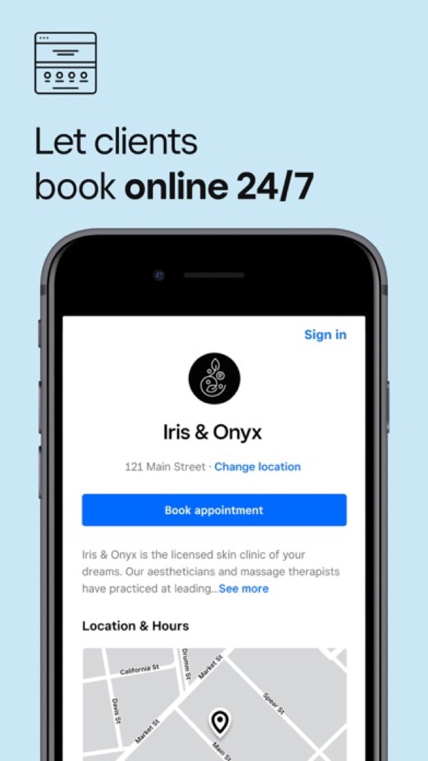 Square Appointments on an iPhone: the booking page a client sees.