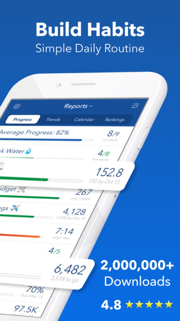 Strides on an iPhone: the progress report, with a bar for each goal and habit.