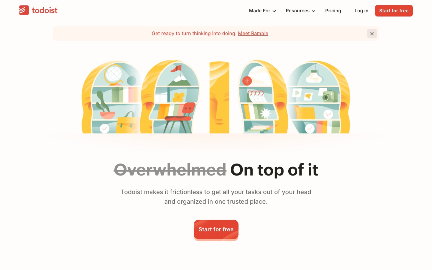 The top of Todoist's features page.