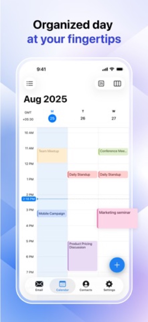 Zoho Mail on an iPhone: the built-in calendar, three days at a time.