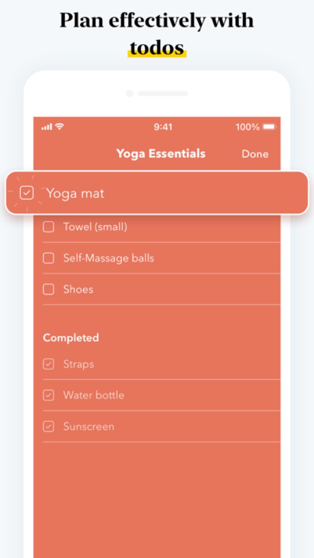 Zoho Notebook on an iPhone: a checklist card.